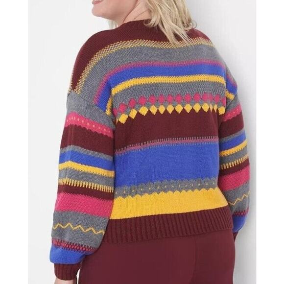 Lane Bryant Size 18/20 Multicolor Fair Isle Sweater Colorful Stripes Bright Bold - Picture 7 of 7